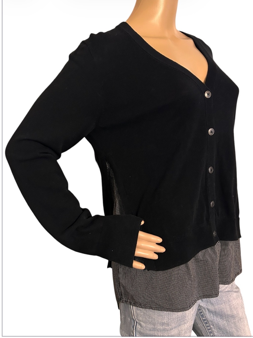 Madewell Black Layered Button Up Cardigan Striped Preppy Chic Corpcore Women M